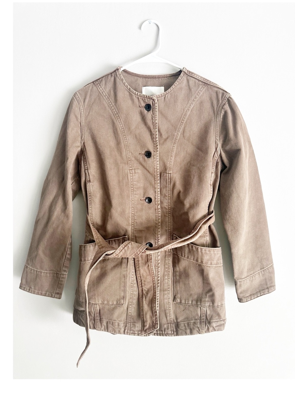 Everlane the long denim barrel jacket garment dyed chocolate size extra small - Picture 2 of 5